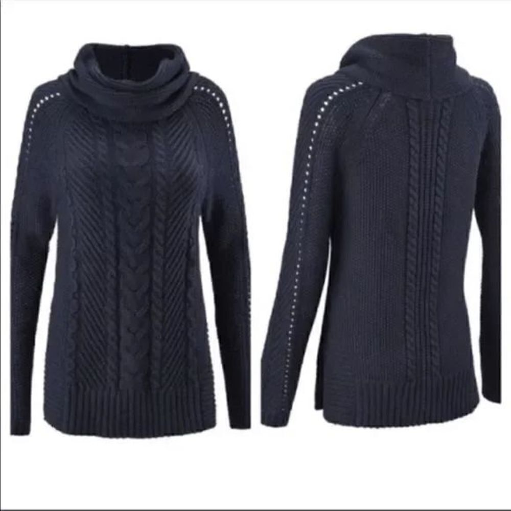 Cabi‎ Women's Cable Knit Cowl Neck Blue Sweater Size Small Style 3168